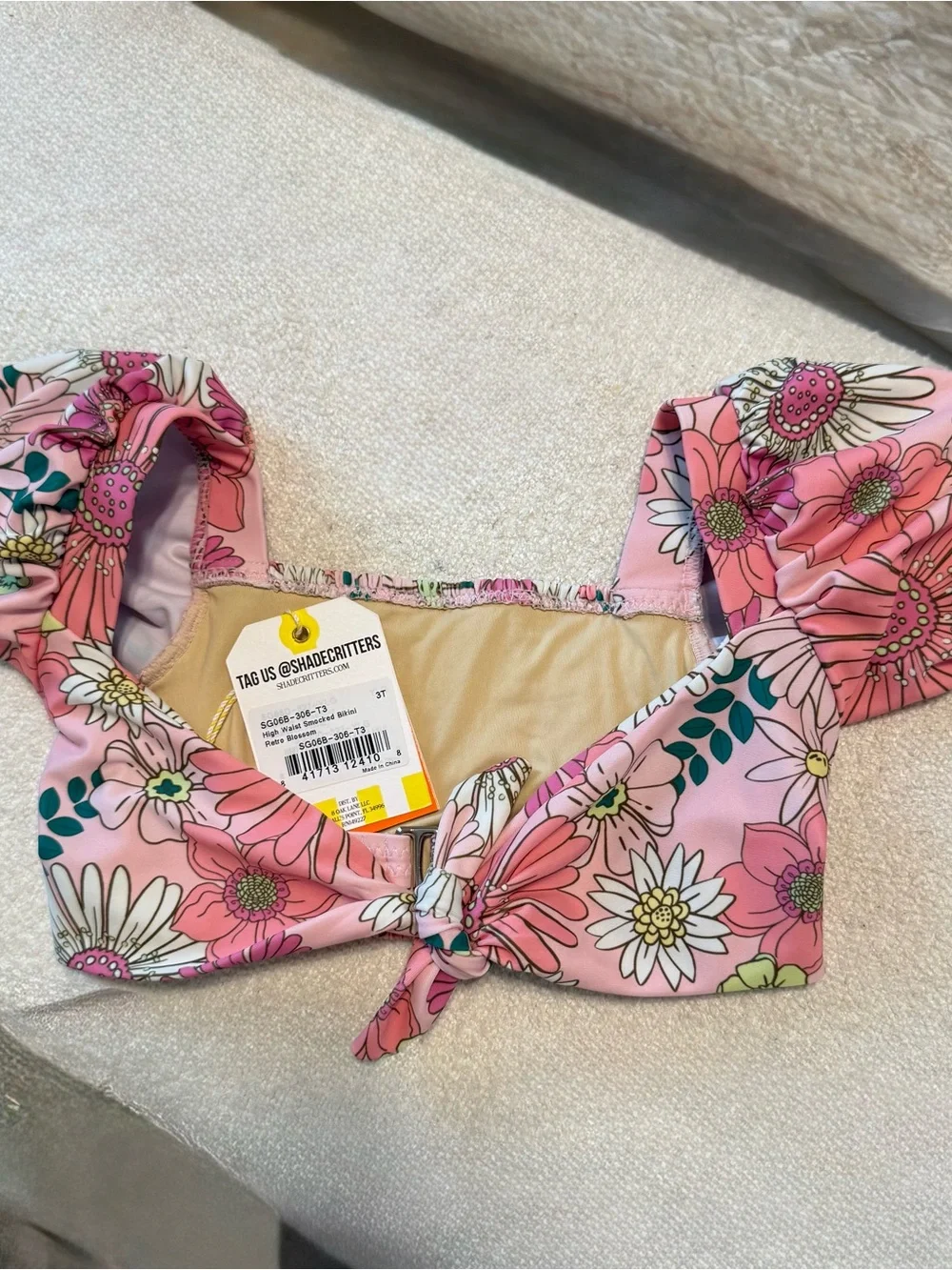 Pink Floral Tie-Front Bikini Top